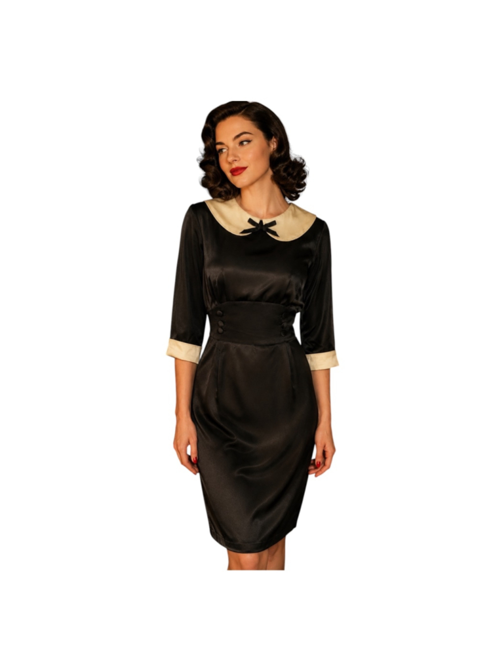 Hell Bunny Vixen Black Wiggle Pencil Dress Wednesday Addams Retro Gothic Off-Whi